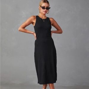 Black Ribbed Knit Midi Dress NEW Med